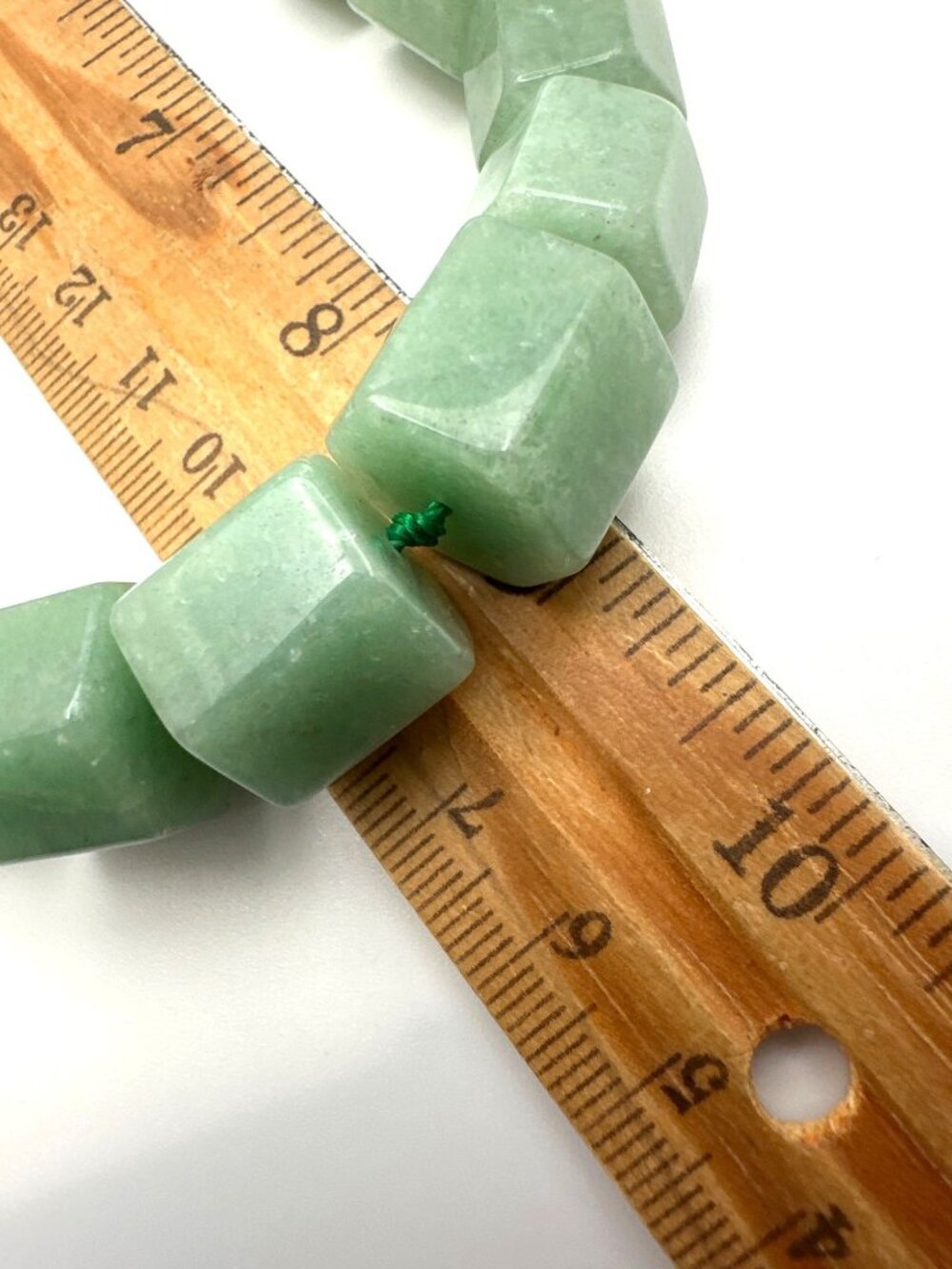 Vintage Green Jadeite Necklace Polished Gemstone Hexagon Beads Double Knotted - Picture 7 of 9
